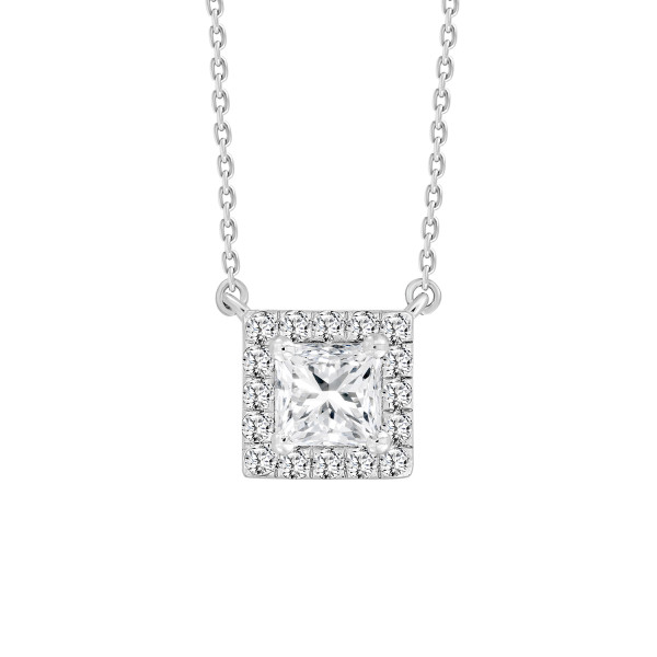 LADIES NECKLACE 1 CT ROUND/PRINCESS DIAMOND 14K WH...