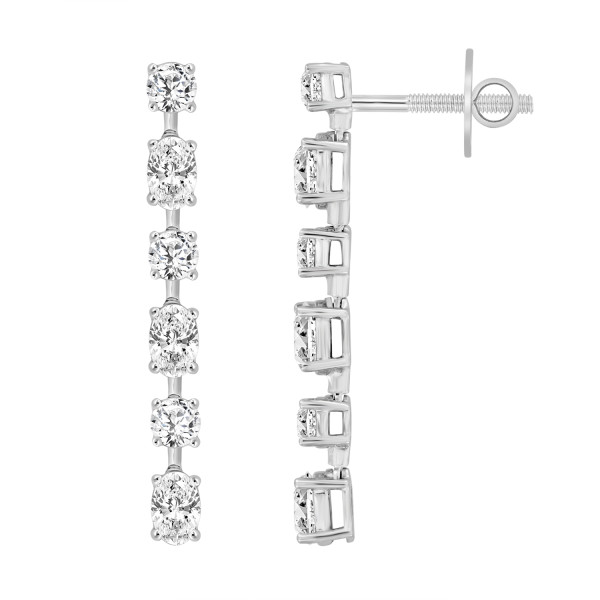 LINEAR EARRING 4 1/2 CT OVAL/ROUND DIAMOND 14K WHI...