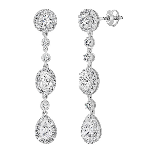 LINEAR EARRING 3 1/2 CT OVAL/ROUND/PEAR DIAMOND 14...