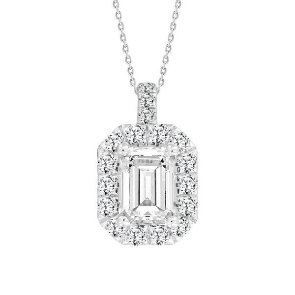 LADIES PENDANT WITH CHAIN 1 3/8 CT ROUND/EMERALD D...