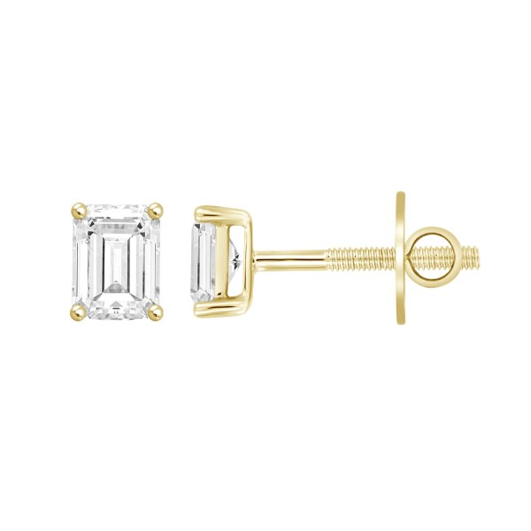 14K YELLOW GOLD 3CT EMERALD DIAMOND LADIES EARRING...