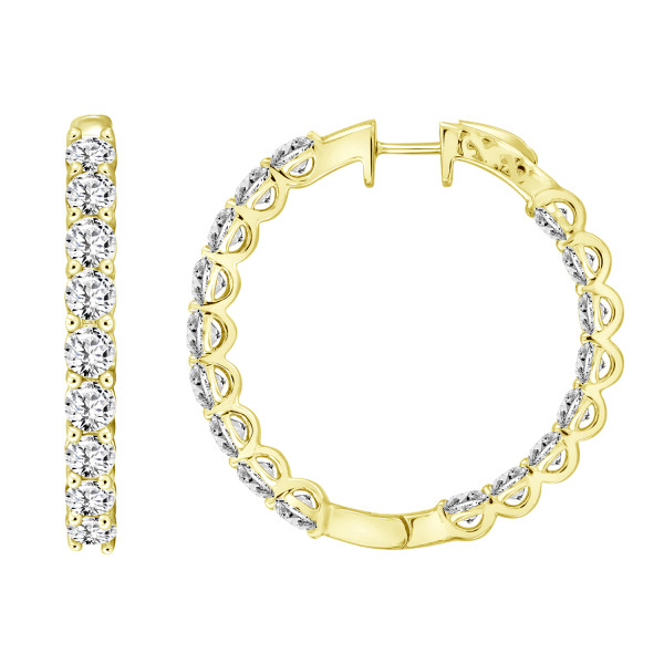 LADIES HOOPS 7 CT ROUND DIAMOND 14K YELLOW GOLD...