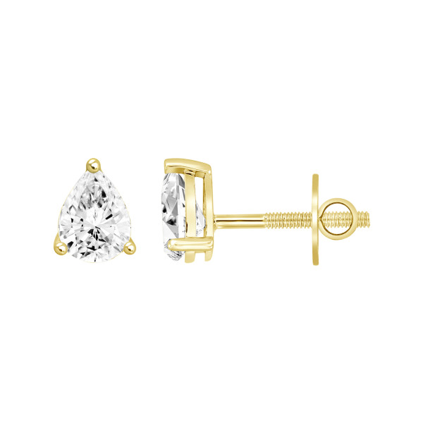 LADIES EARRING 1 1/2 CT PEAR DIAMOND 14K YELLOW GO...