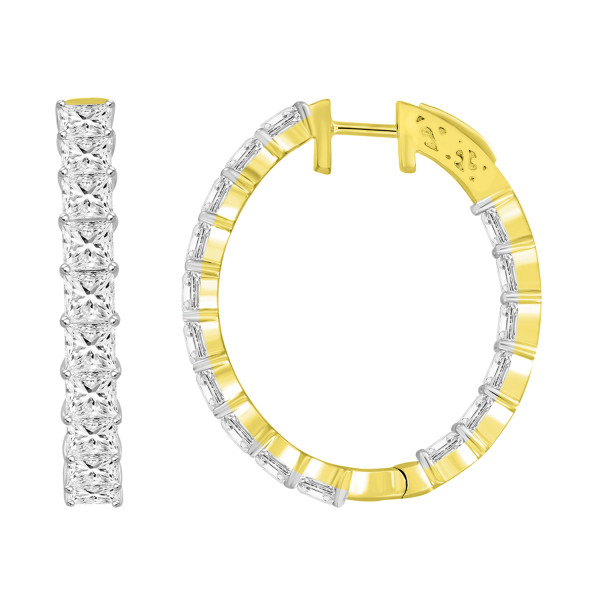 LADIES HOOPS 7 CT PRINCESS DIAMOND 14K YELLOW GOLD...