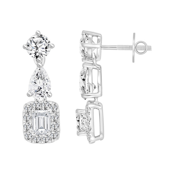 LADIES  EARRING 2 CT ROUND/EMERALD/PEAR DIAMOND 14...