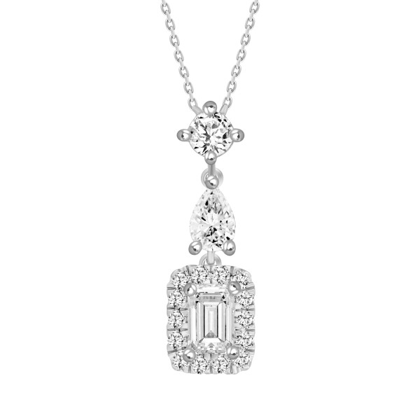 LADIES PENDANT WITH CHAIN 1 1/2 CT ROUND/PEAR/EMER...