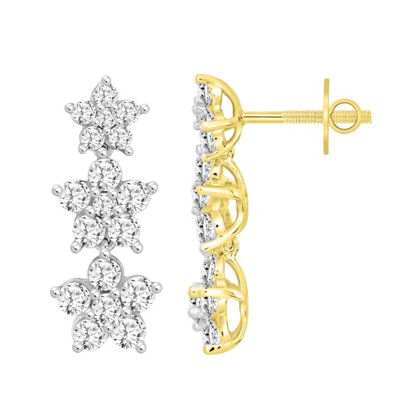 14K YELLOW GOLD 3CT ROUND DIAMOND LADIES EARRING...