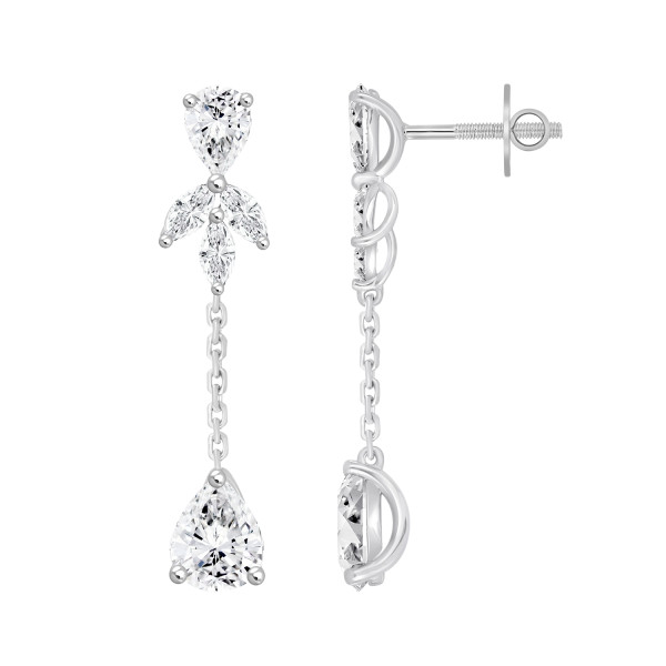 LINEAR EARRING 6 CT MARQUISE/PEAR DIAMOND 14K WHIT...