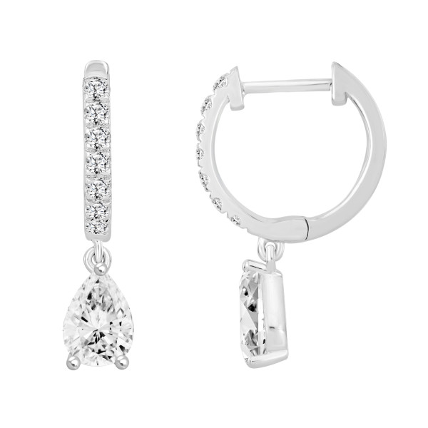 LADIES EARRING 1 1/4 CT PEAR/ROUND DIAMOND 14K WHI...