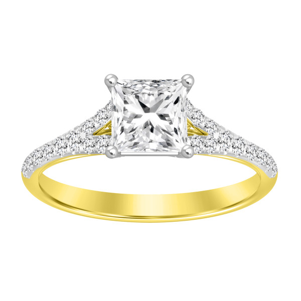 LADIES RING 1 1/4 CT ROUND/PRINCESS DIAMOND 14K YE...
