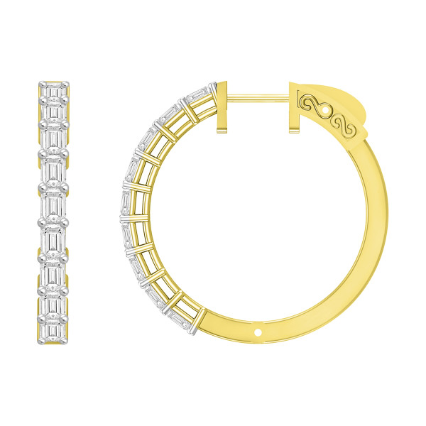 LADIES HOOPS 2 CT EMERALD DIAMOND 14K YELLOW GOLD...