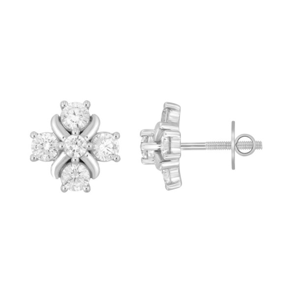 14K WHITE GOLD 1 1/2 CT ROUND DIAMOND  MENS EARRIN...