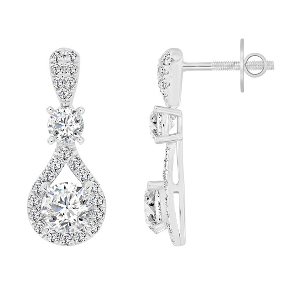 LADIES  EARRING 3 1/2  CT ROUND DIAMOND 14K WHITE ...