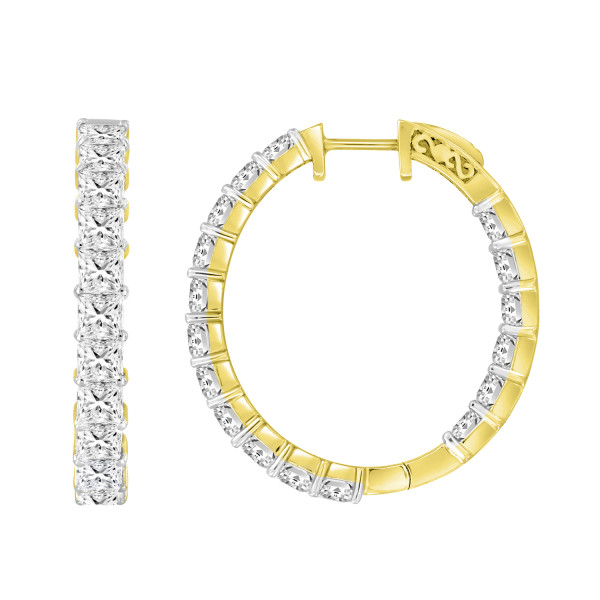 LADIES HOOPS 2 CT PRINCESS DIAMOND 14K YELLOW GOLD...