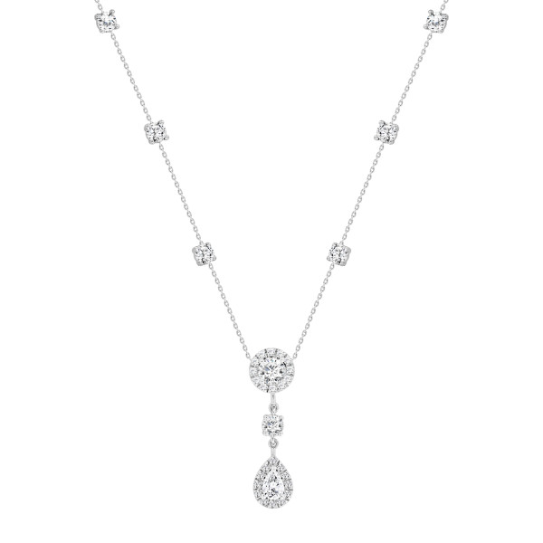LADIES NECKLACE 2 3/4 CT ROUND/PEAR DIAMOND 14K WH...