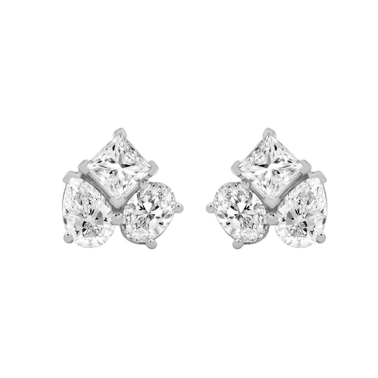 14K WHITE GOLD 3.00CT PEAR/OVAL/PRINCESS DIAMOND LADIES EARRING