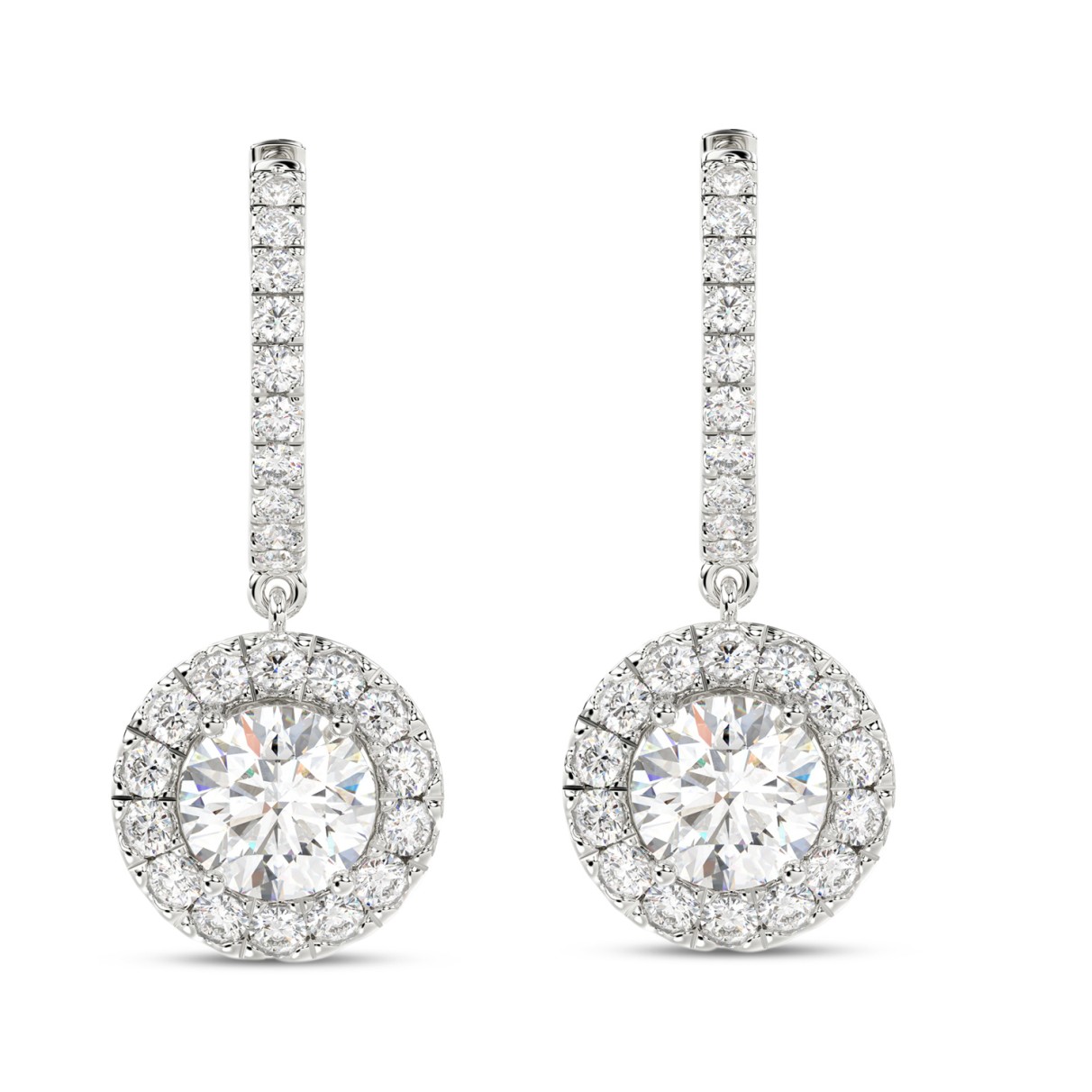 LADIES EARRINGS 3CT ROUND DIAMOND 14K WHITE GOLD (CENTER STONE ROUND DIAMOND 2CT )