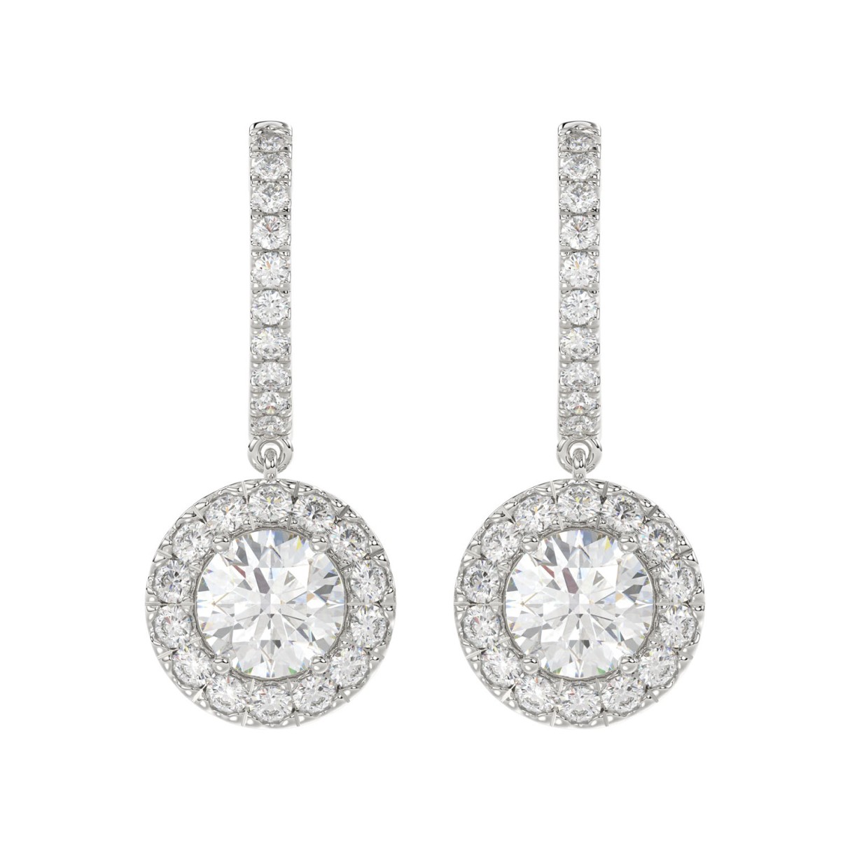 LADIES EARRINGS 3CT ROUND DIAMOND 14K WHITE GOLD (CENTER STONE ROUND DIAMOND 2CT )