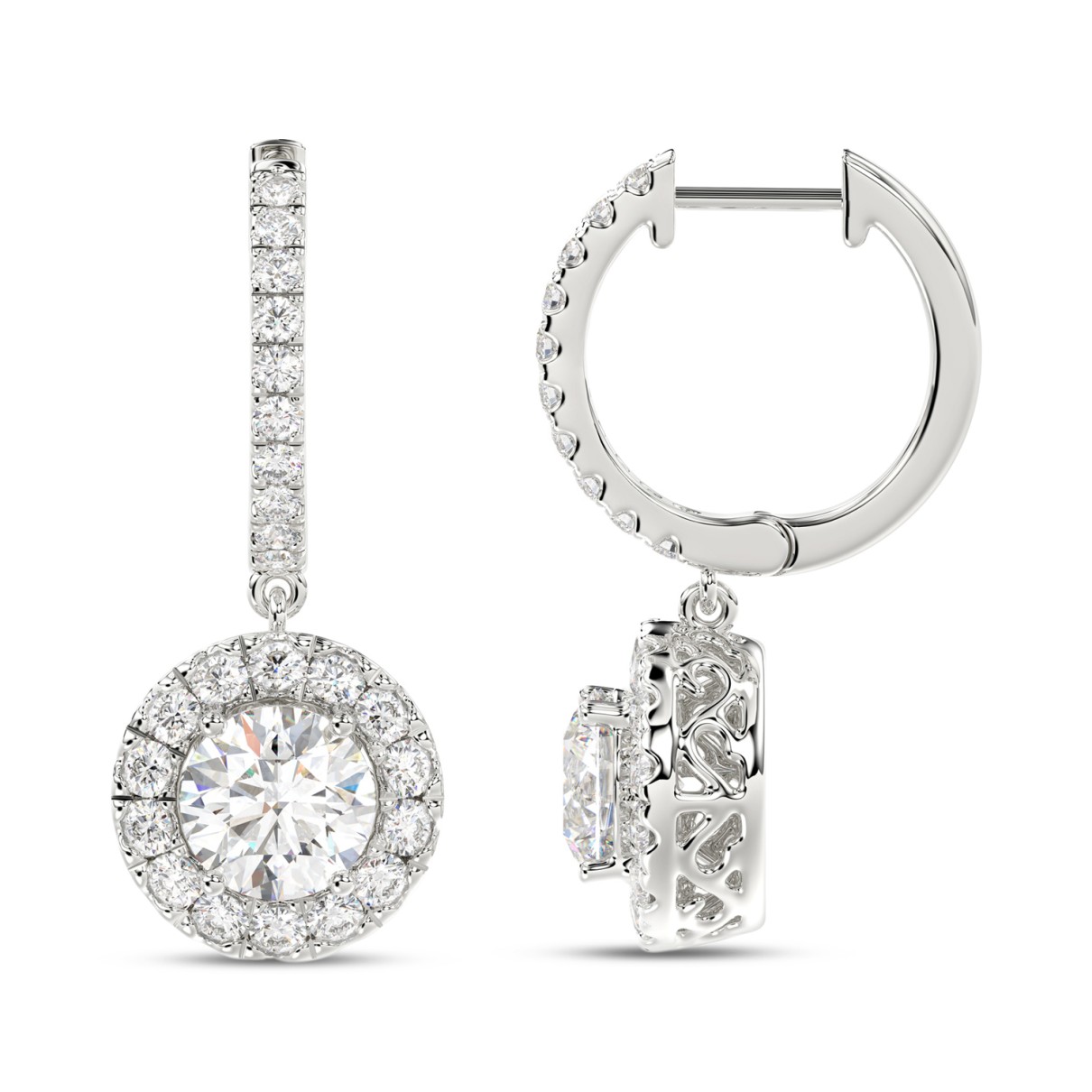 LADIES EARRINGS 3CT ROUND DIAMOND 14K WHITE GOLD (CENTER STONE ROUND DIAMOND 2CT )