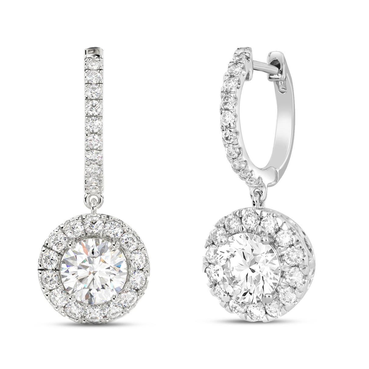 LADIES EARRINGS 3CT ROUND DIAMOND 14K WHITE GOLD (CENTER STONE ROUND DIAMOND 2CT )