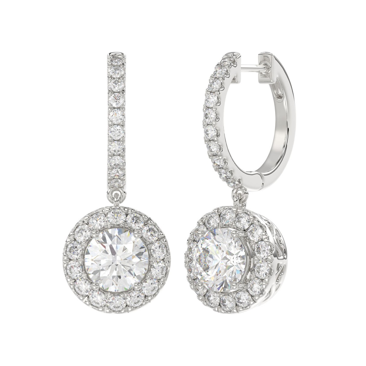 LADIES EARRINGS 3CT ROUND DIAMOND 14K WHITE GOLD (CENTER STONE ROUND DIAMOND 2CT )