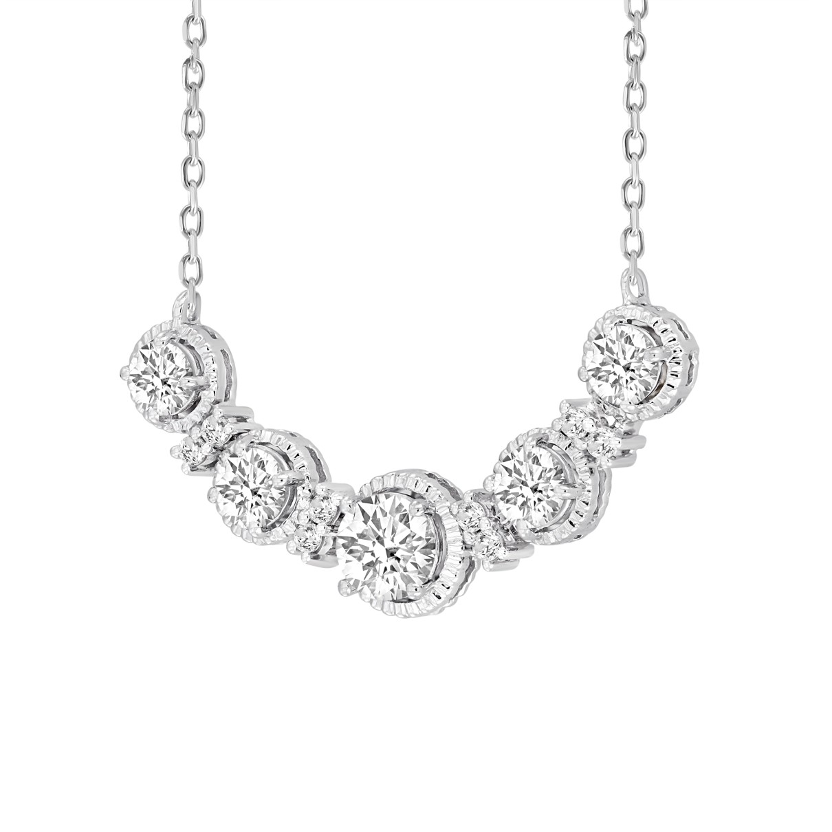 LADIES NECKLACE 1 1/2CT ROUND DIAMOND 14K WHITE GOLD