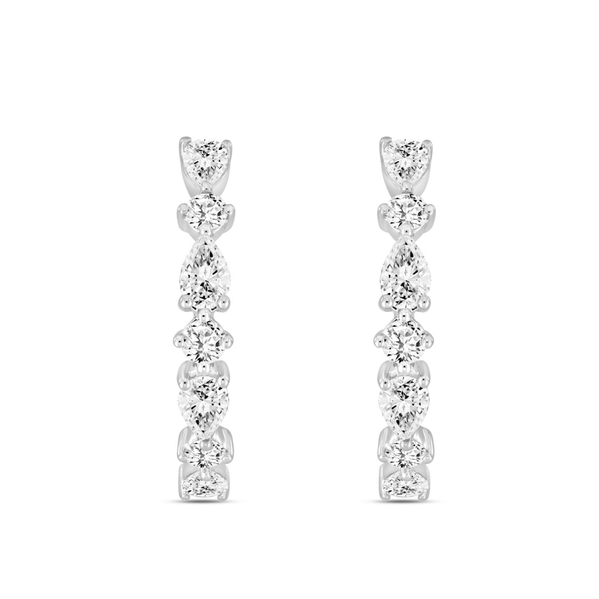 LADIES HOOP EARRINGS 2CT ROUND/PEAR DIAMOND 14K WHITE GOLD