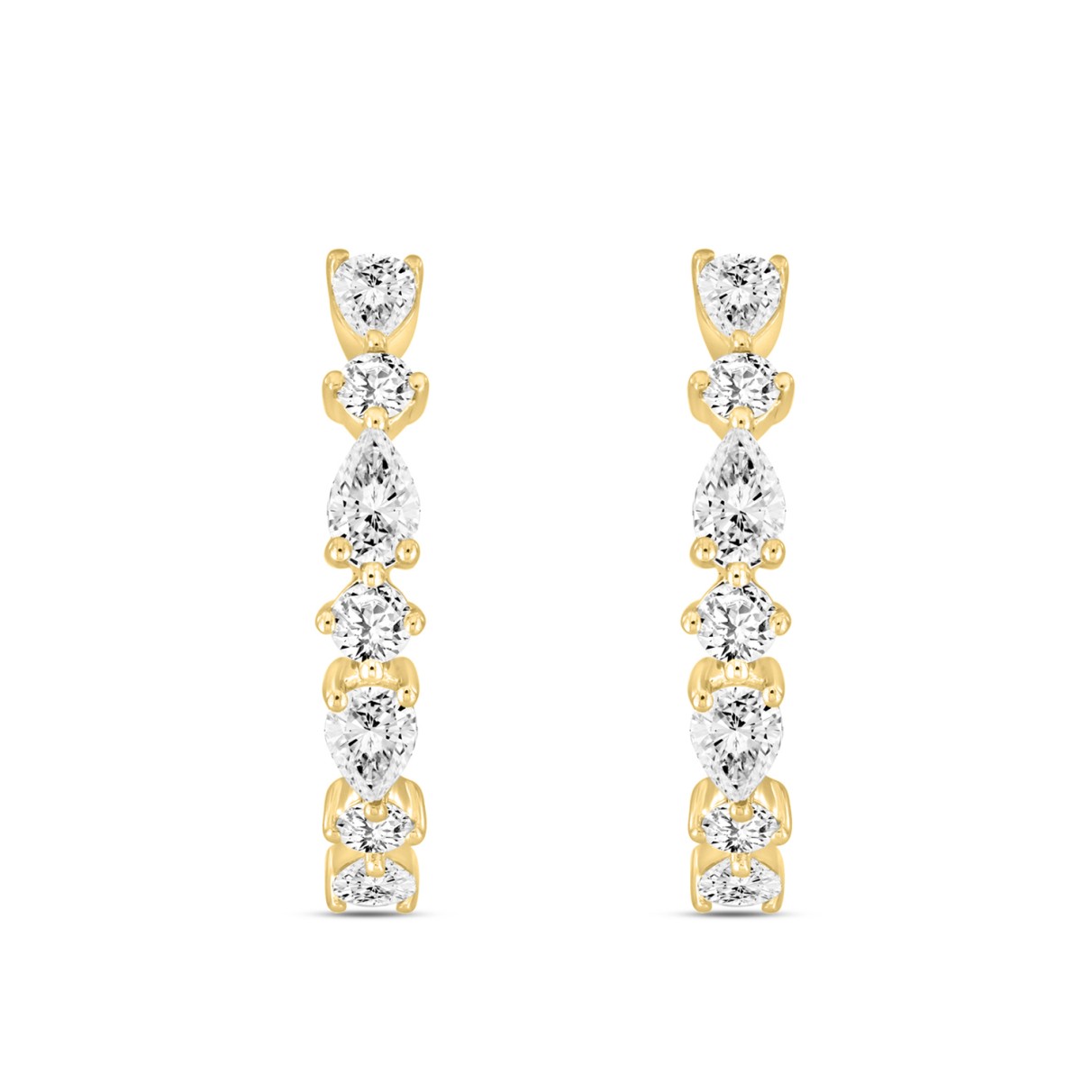 LADIES HOOP EARRINGS 2CT ROUND/PEAR DIAMOND 14K YE...