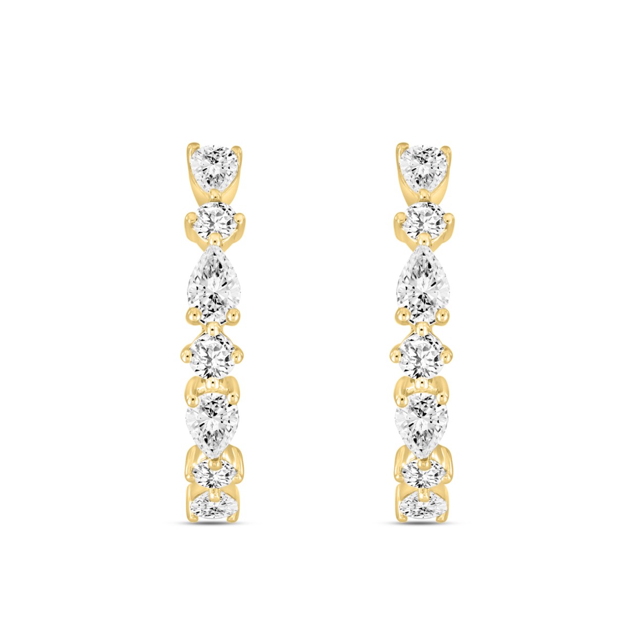 LADIES HOOP EARRINGS 2CT ROUND/PEAR DIAMOND 14K YELLOW GOLD