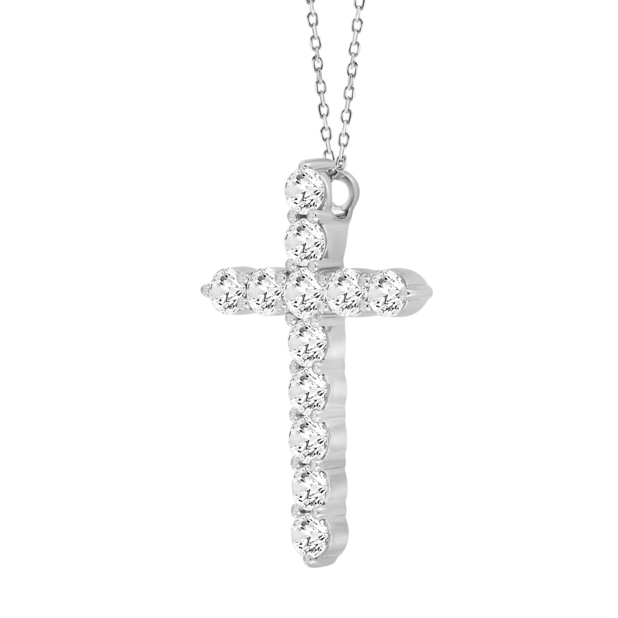 LADIES CROSS PENDANT WITH CHAIN 2CT ROUND DIAMOND 14K WHITE GOLD