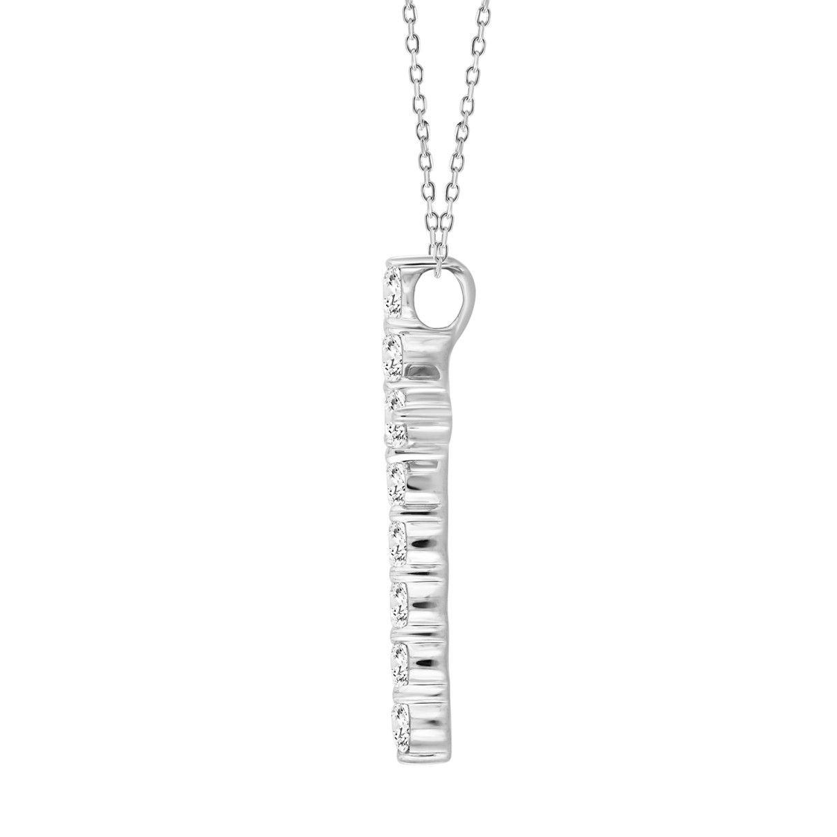 LADIES CROSS PENDANT WITH CHAIN 2CT ROUND DIAMOND 14K WHITE GOLD