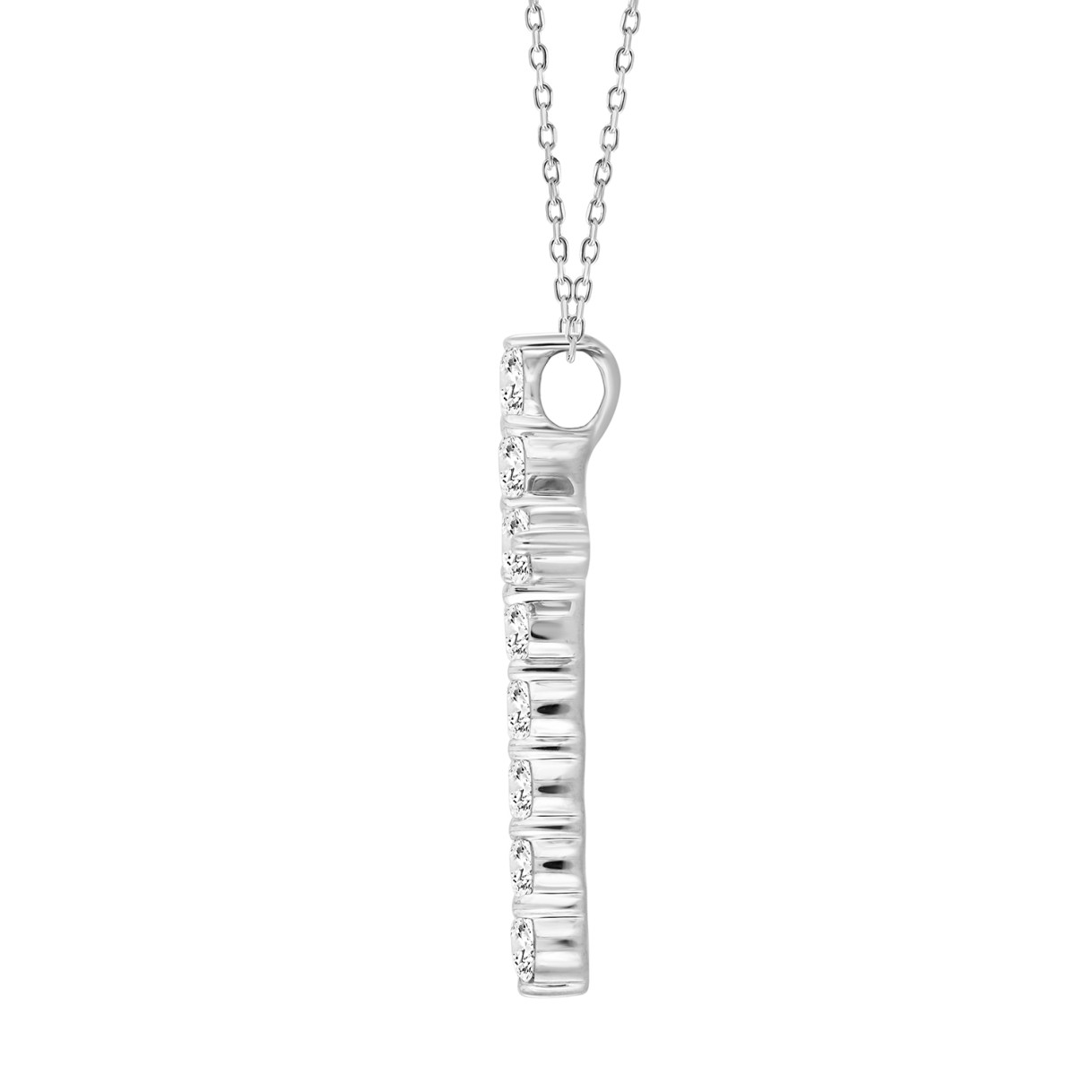 LADIES CROSS PENDANT WITH CHAIN 2CT ROUND DIAMOND 14K WHITE GOLD