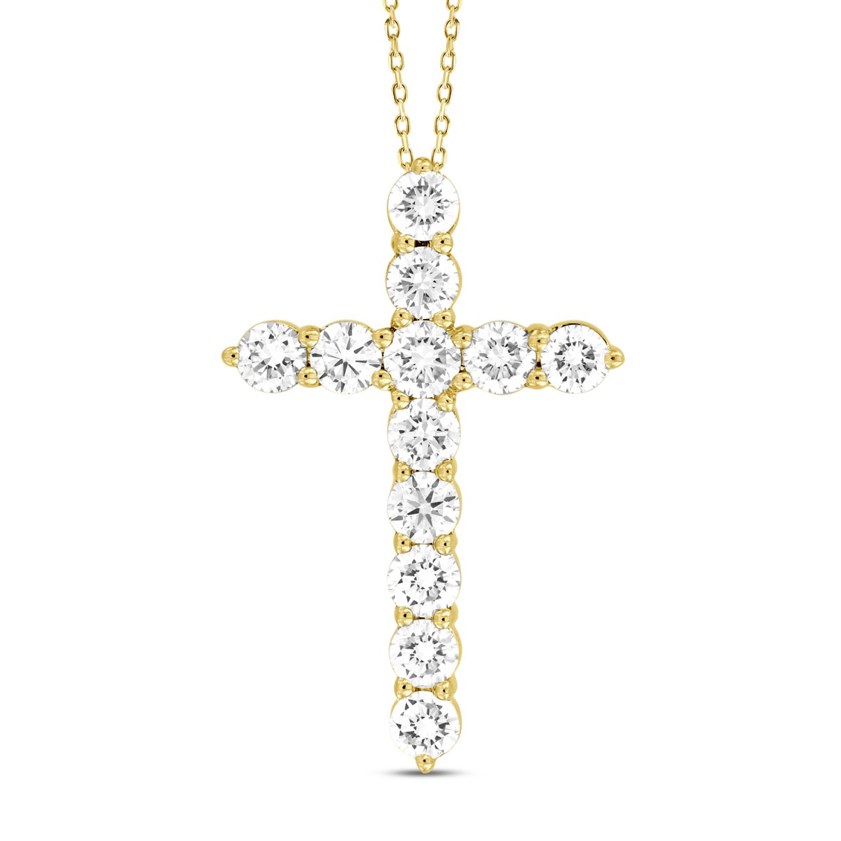 LADIES CROSS PENDANT WITH CHAIN 2CT ROUND DIAMOND 14K YELLOW GOLD