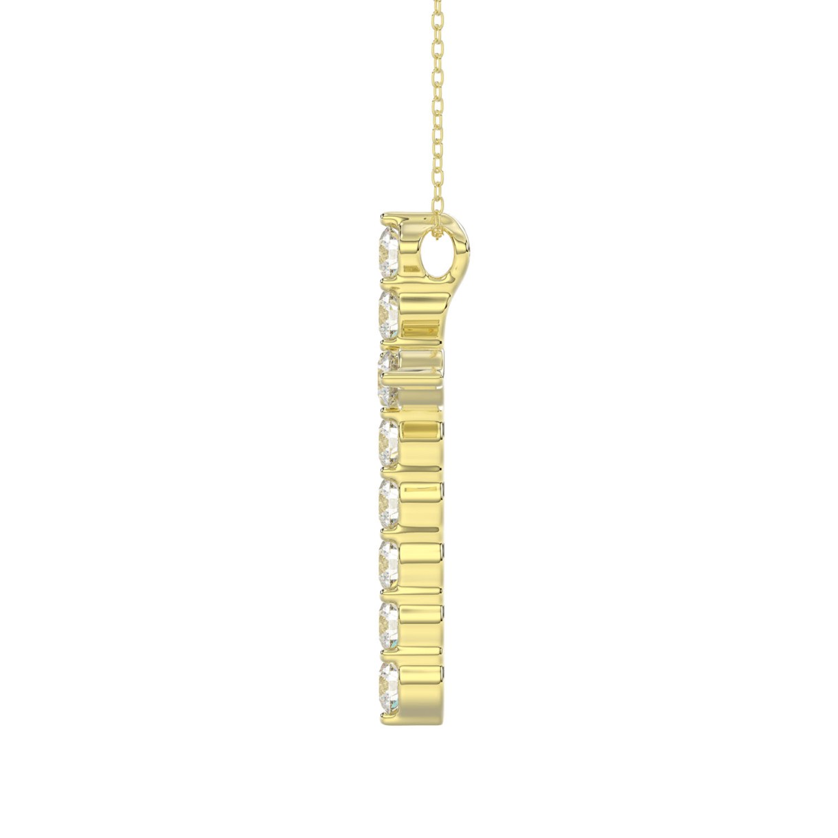 LADIES CROSS PENDANT WITH CHAIN 2CT ROUND DIAMOND 14K YELLOW GOLD