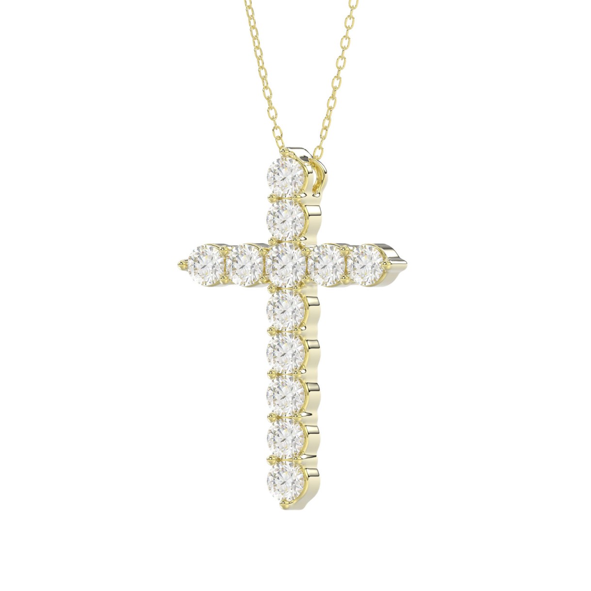 LADIES CROSS PENDANT WITH CHAIN 2CT ROUND DIAMOND 14K YELLOW GOLD