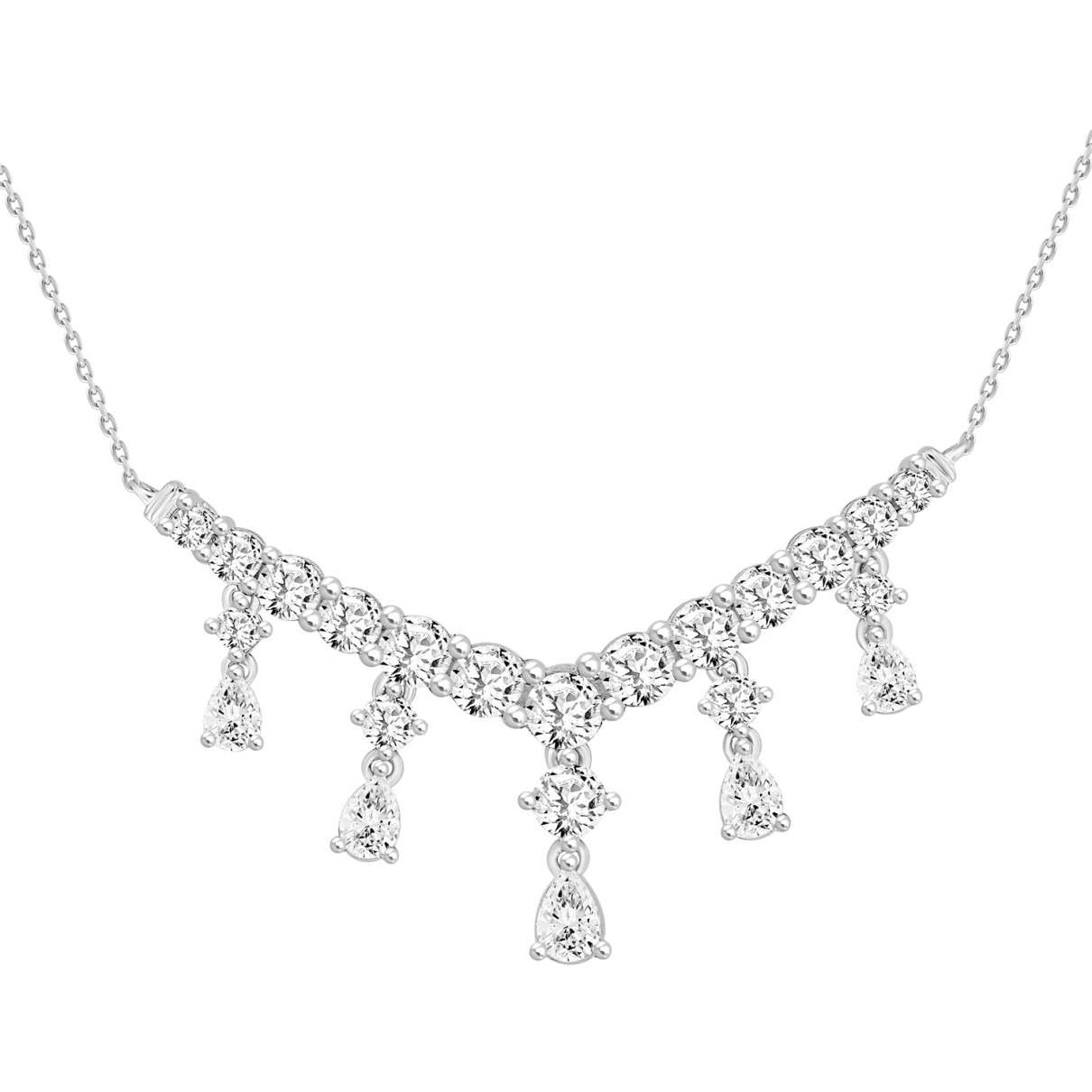 LADIES NECKLACE 3CT ROUND/PEAR DIAMOND 14K WHITE G...