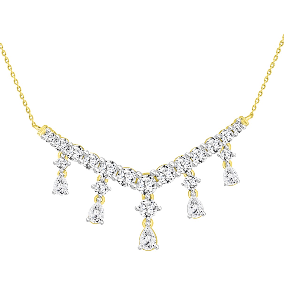 LADIES NECKLACE 3CT ROUND/PEAR DIAMOND 14K YELLOW ...