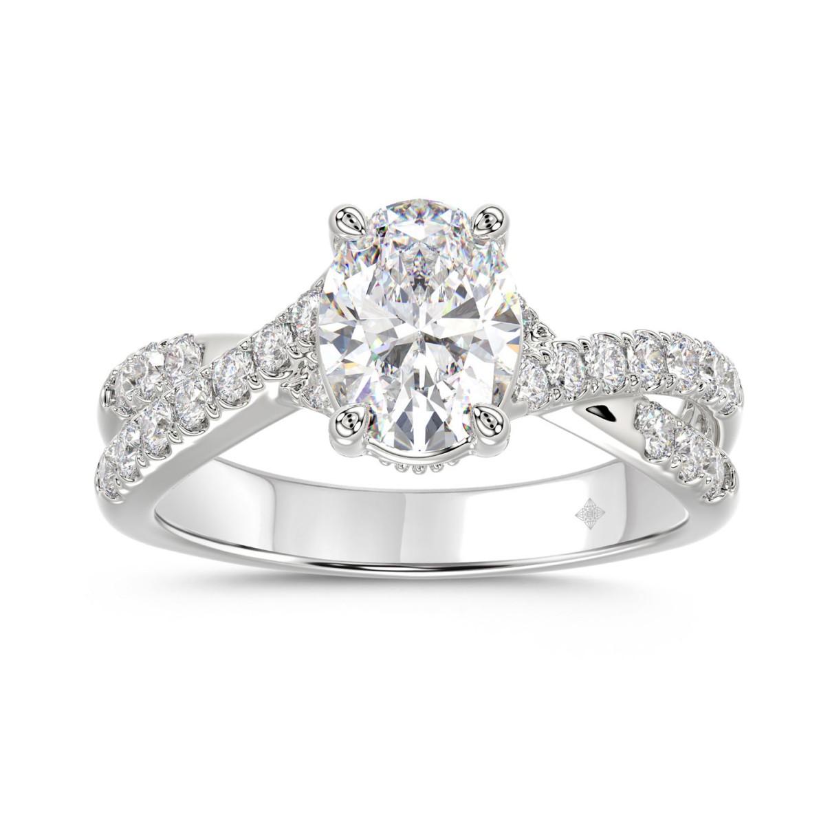 LADIES RING 2CT ROUND/OVAL DIAMOND 14K WHITE GOLD (CENTER STONE OVAL DIAMOND 1 1/2CT )