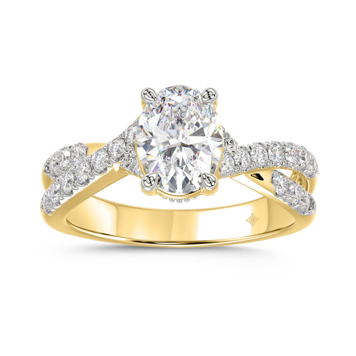 LADIES RING 2CT ROUND/OVAL DIAMOND 14K YELLOW GOLD (CENTER STONE OVAL DIAMOND 1 1/2CT )