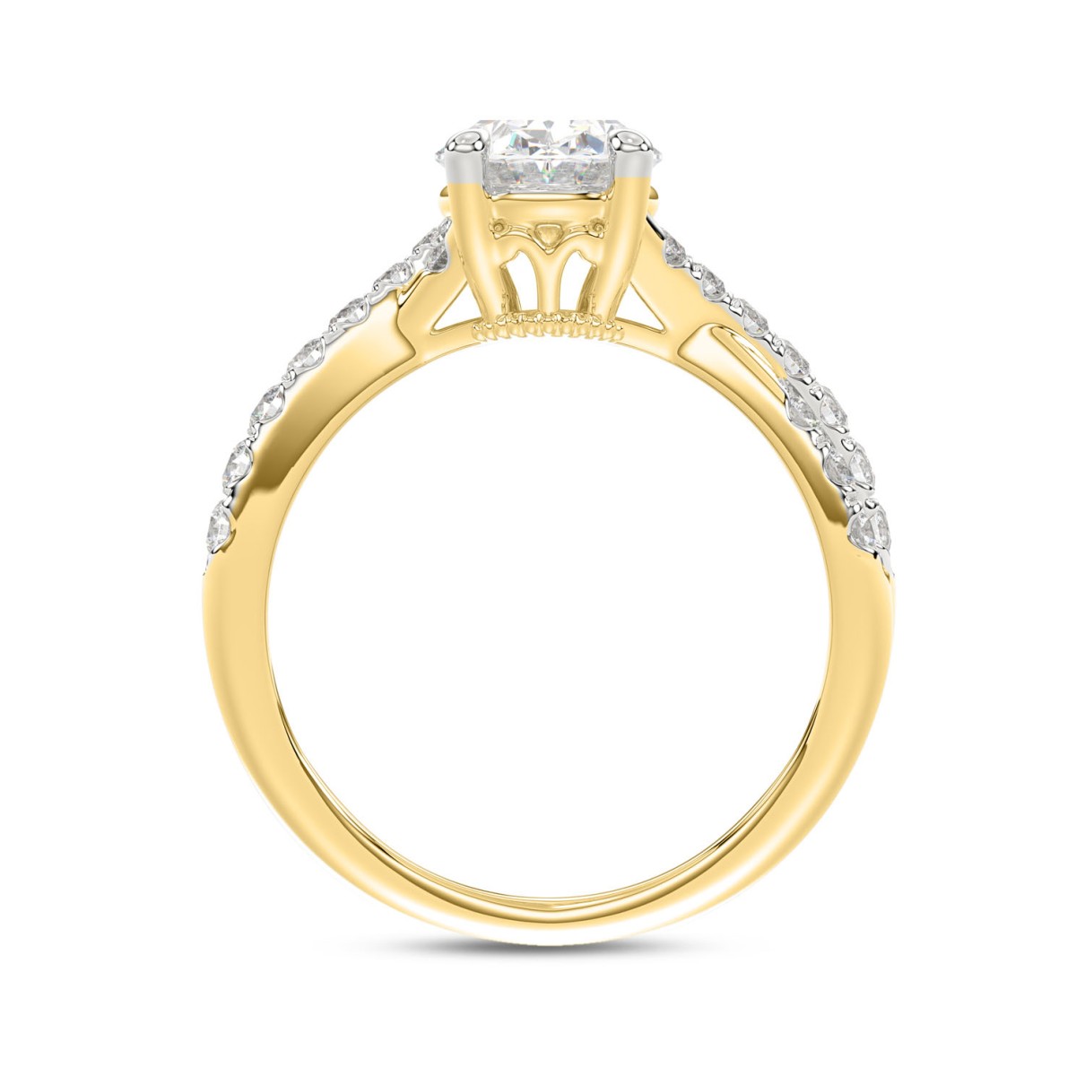 LADIES RING 2CT ROUND/OVAL DIAMOND 14K YELLOW GOLD (CENTER STONE OVAL DIAMOND 1 1/2CT )