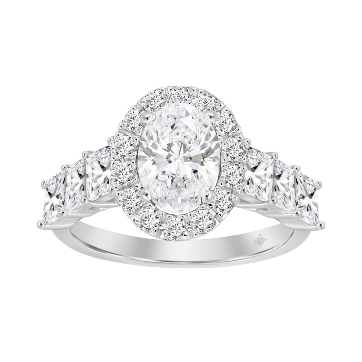 LADIES RING 2 3/8CT ROUND/PRINCESS DIAMOND 14K WHITE GOLD (CENTER STONE OVAL DIAMOND 1 1/4CT )