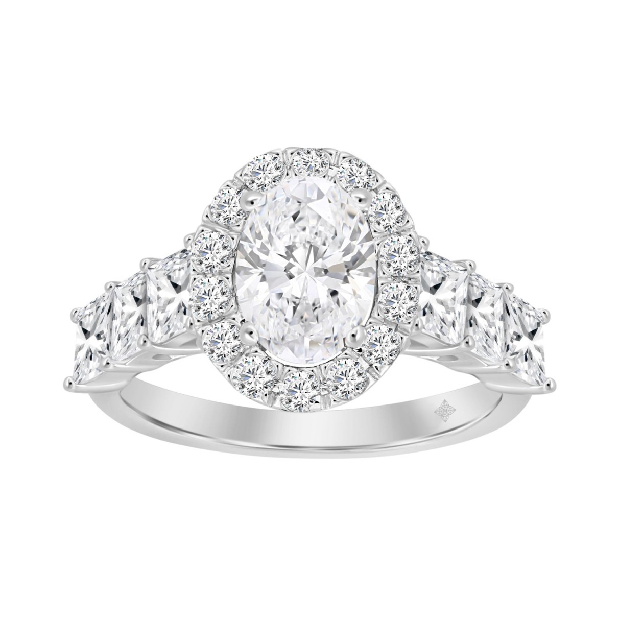 LADIES RING 2 3/8CT ROUND/PRINCESS DIAMOND 14K WHITE GOLD (CENTER STONE OVAL DIAMOND 1 1/4CT )