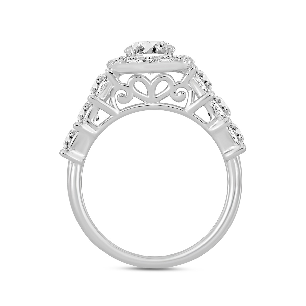 LADIES RING 2 3/8CT ROUND/PRINCESS DIAMOND 14K WHITE GOLD (CENTER STONE OVAL DIAMOND 1 1/4CT )