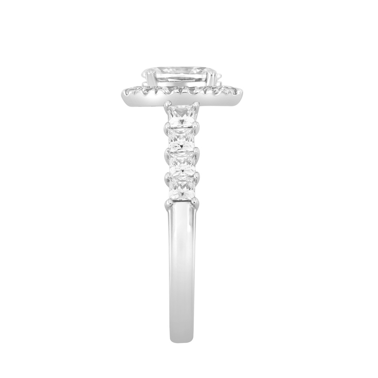 LADIES RING 2 3/8CT ROUND/PRINCESS DIAMOND 14K WHITE GOLD (CENTER STONE OVAL DIAMOND 1 1/4CT )