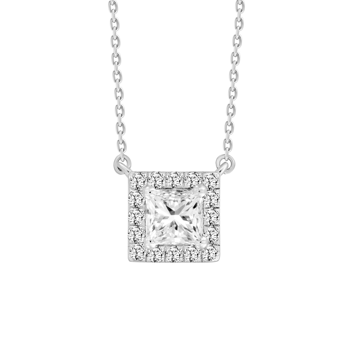 LADIES NECKLACE 1CT ROUND/PRINCESS DIAMOND 14K WHITE GOLD (CENTER STONE PRINCESS DIAMOND 3/4CT )