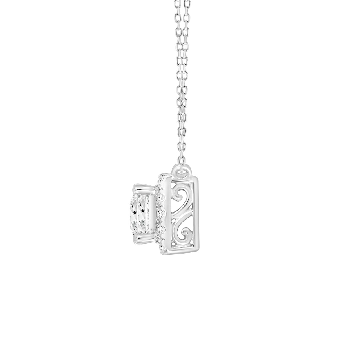 LADIES NECKLACE 1CT ROUND/PRINCESS DIAMOND 14K WHITE GOLD (CENTER STONE PRINCESS DIAMOND 3/4CT )