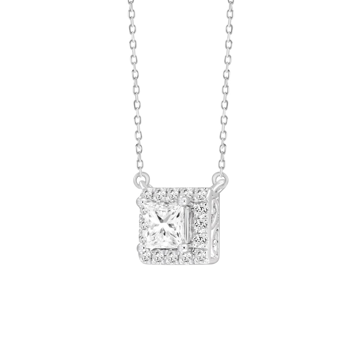 LADIES NECKLACE 1CT ROUND/PRINCESS DIAMOND 14K WHITE GOLD (CENTER STONE PRINCESS DIAMOND 3/4CT )