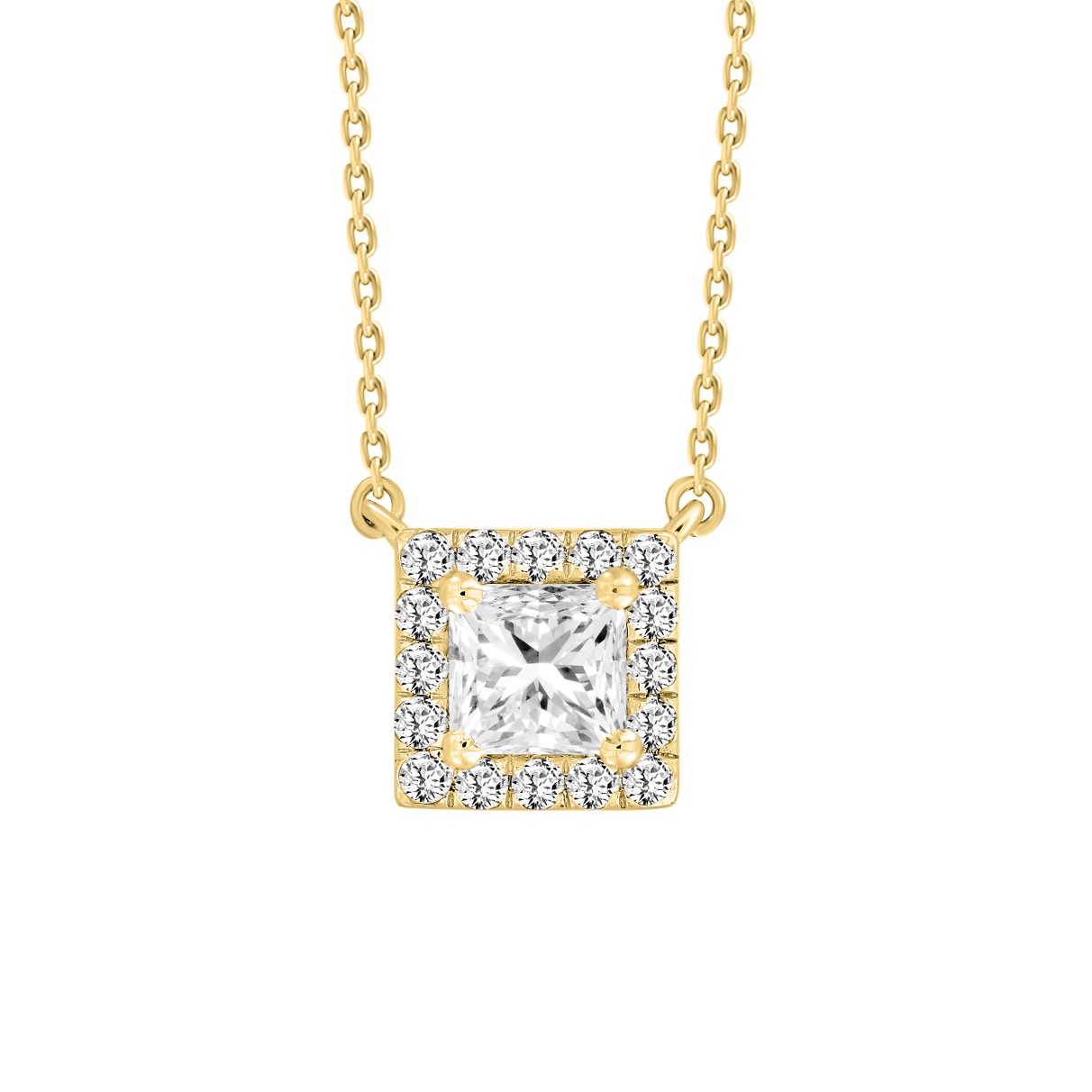 LADIES NECKLACE 1CT ROUND/PRINCESS DIAMOND 14K YEL...