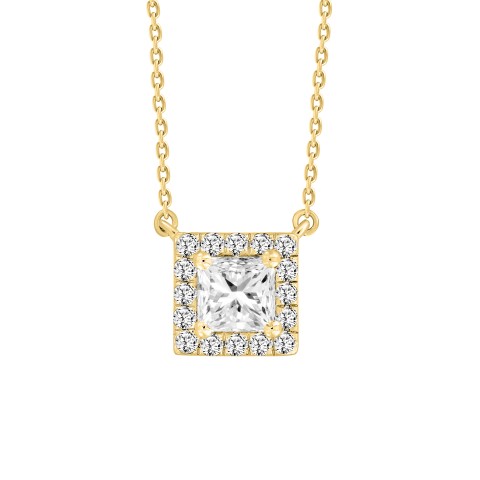 LADIES NECKLACE 1CT ROUND/PRINCESS DIAMOND 14K YELLOW GOLD (CENTER STONE PRINCESS DIAMOND 3/4CT )