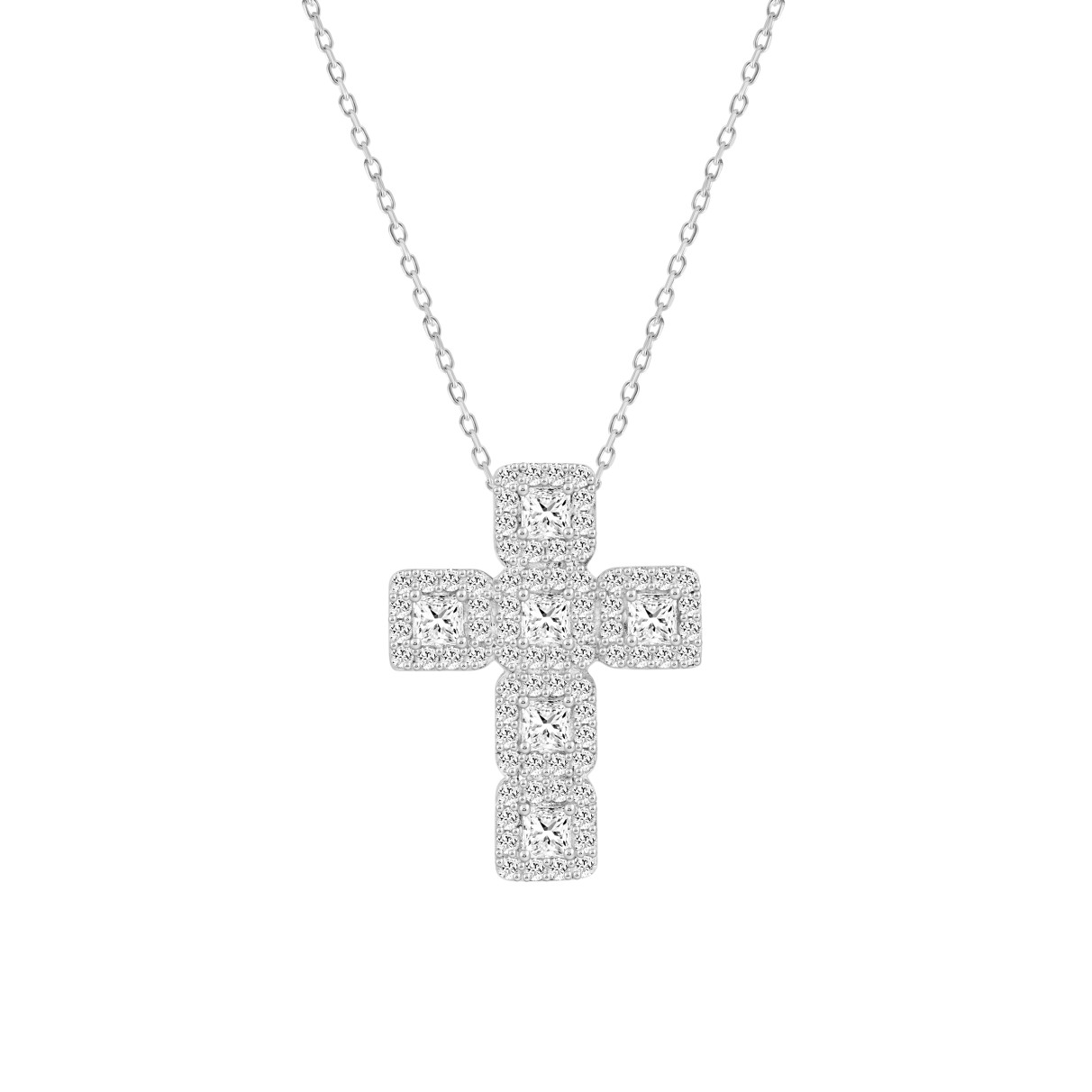 LADIES CROSS PENDANT WITH CHAIN 3CT ROUND/PRINCESS...